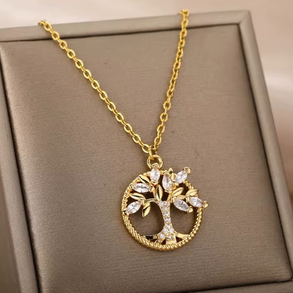 Jewelry - Gold Filled Cubic Zirconia Tree of Life Necklace